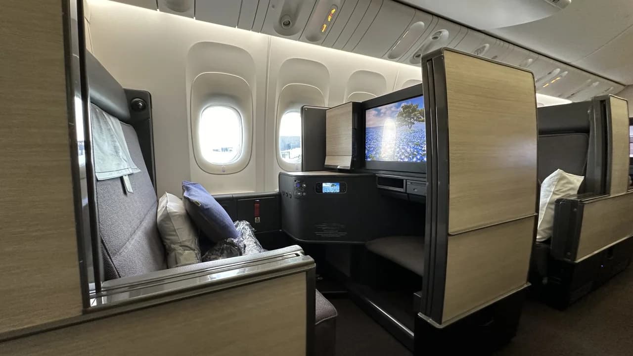 ANA The Room business class suite interior showing the wide sofa-style seat