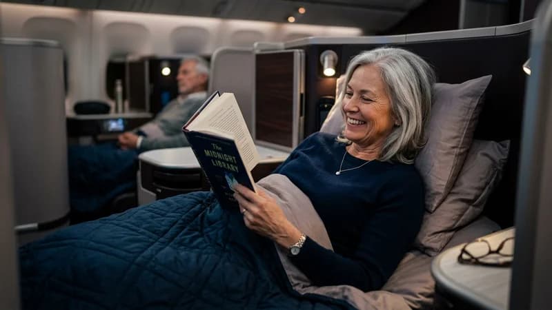 Traveler enjoying business class