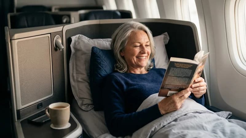 Traveler enjoying business class