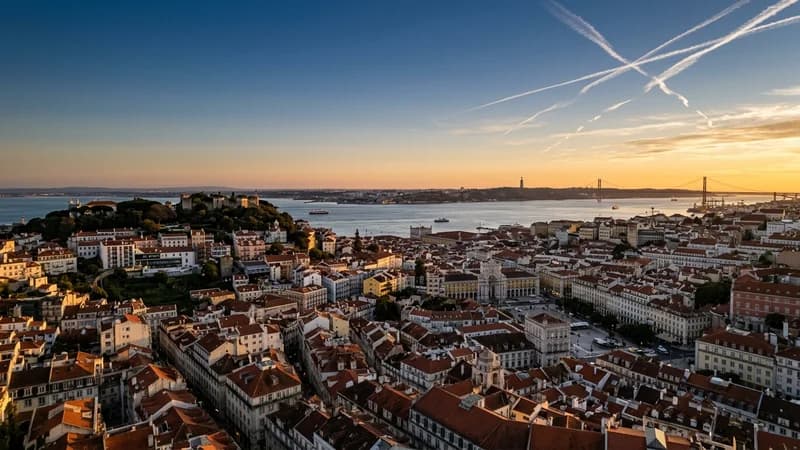 Destination cityscape at golden hour