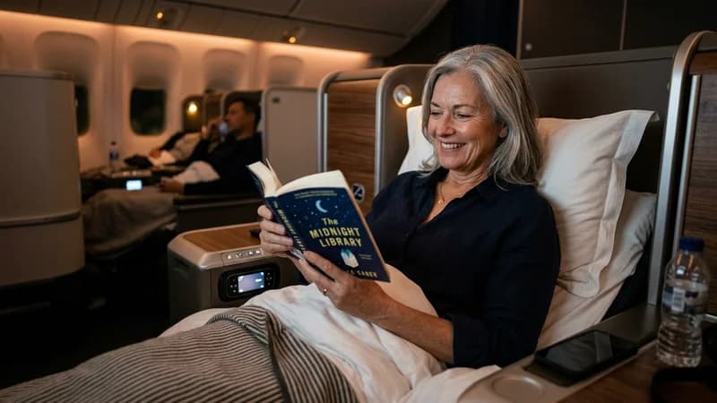 Traveler enjoying business class