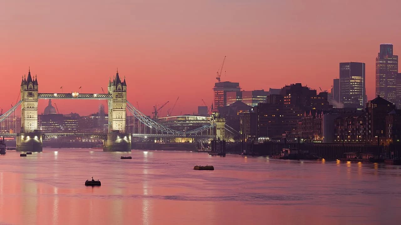 Tower Bridge and River Thames in London at golden hour