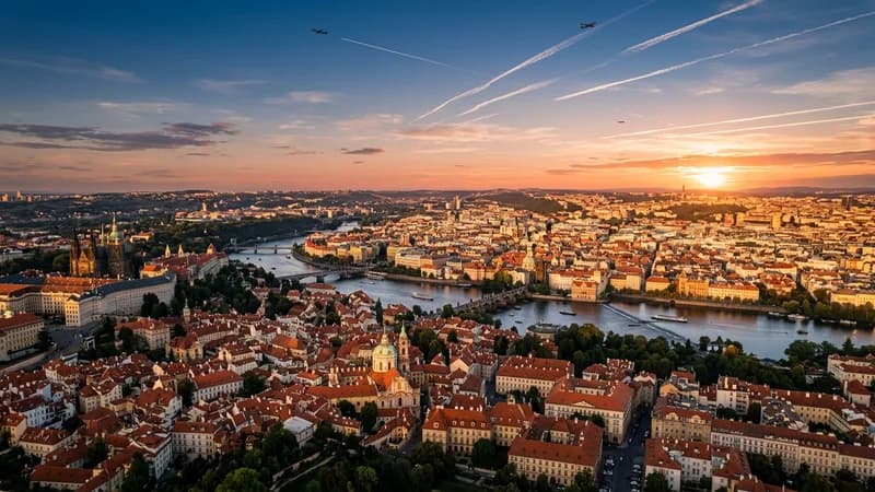 Destination cityscape at golden hour