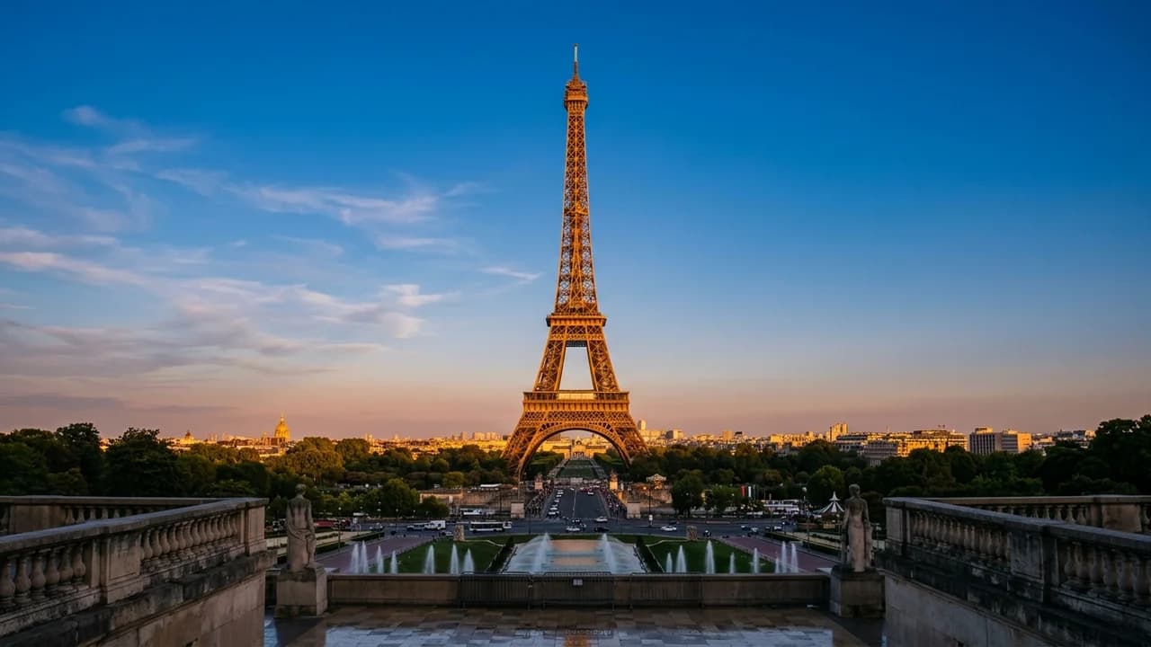 Eiffel Tower at golden hour from Trocadéro