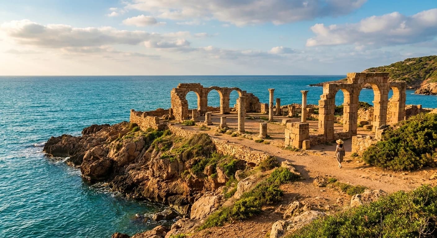 Roman ruins at Tipasa overlooking the Mediterranean coast near Algiers