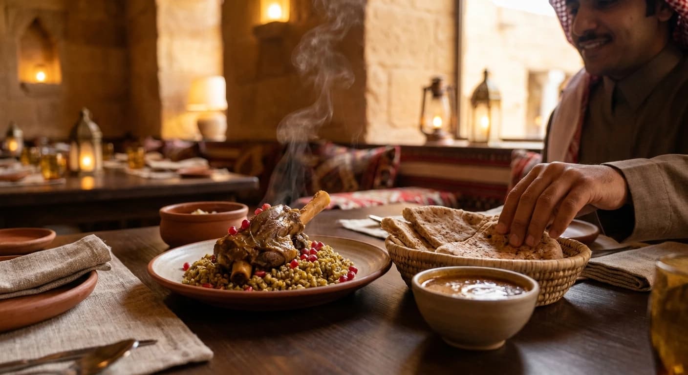 Elegant desert dining experience with traditional Arabian cuisine in AlUla