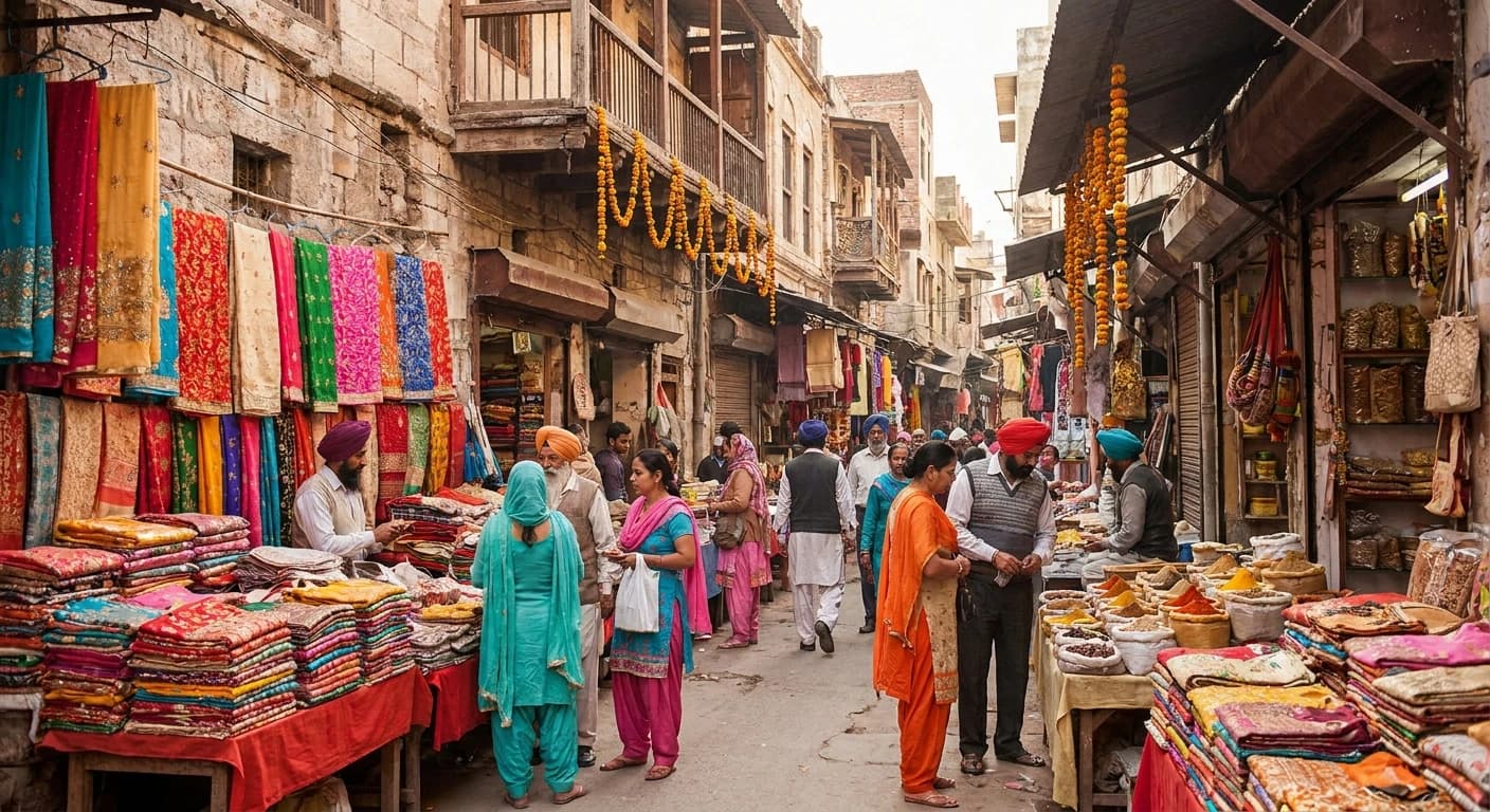 Colorful traditional Punjabi bazaar in the Old City of Amritsar
