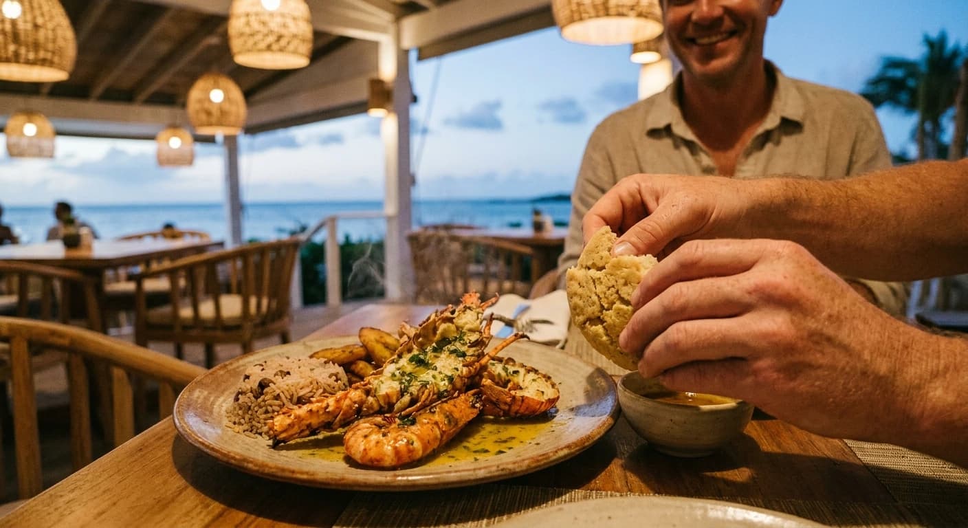 Elegant beachfront fine dining experience in Anguilla at sunset