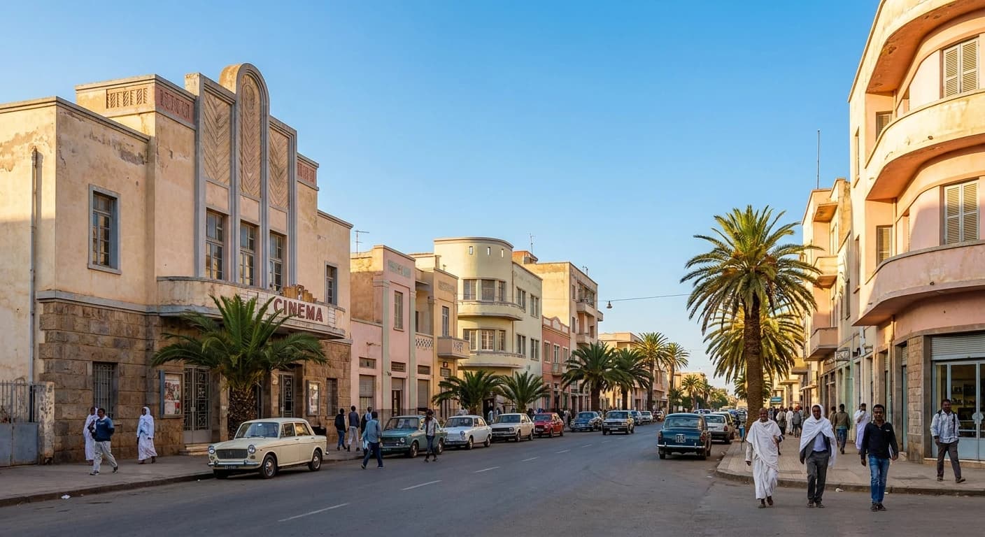 Art Deco architecture along Liberation Avenue in Asmara, Eritrea