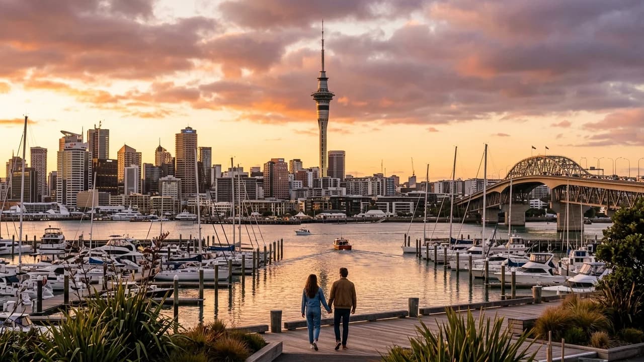 Iconic landmark in Auckland, New Zealand at golden hour