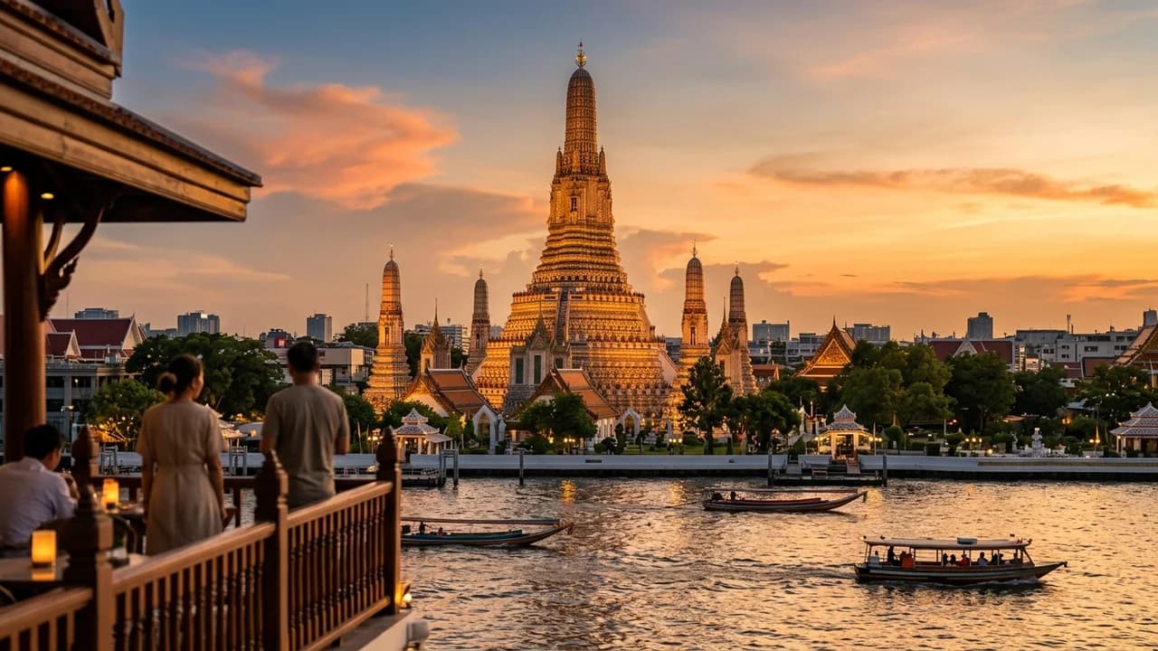 Iconic landmark in Bangkok, Thailand at golden hour