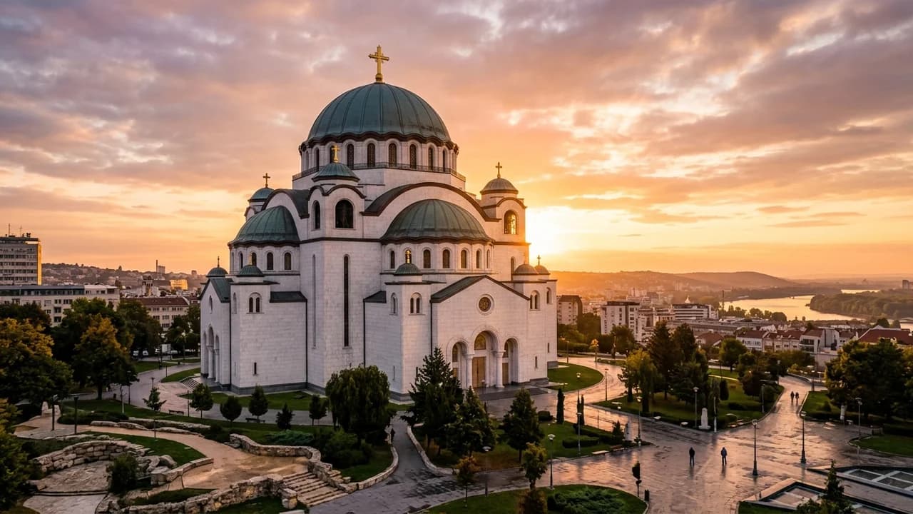 Iconic landmark in Belgrade, Serbia at golden hour