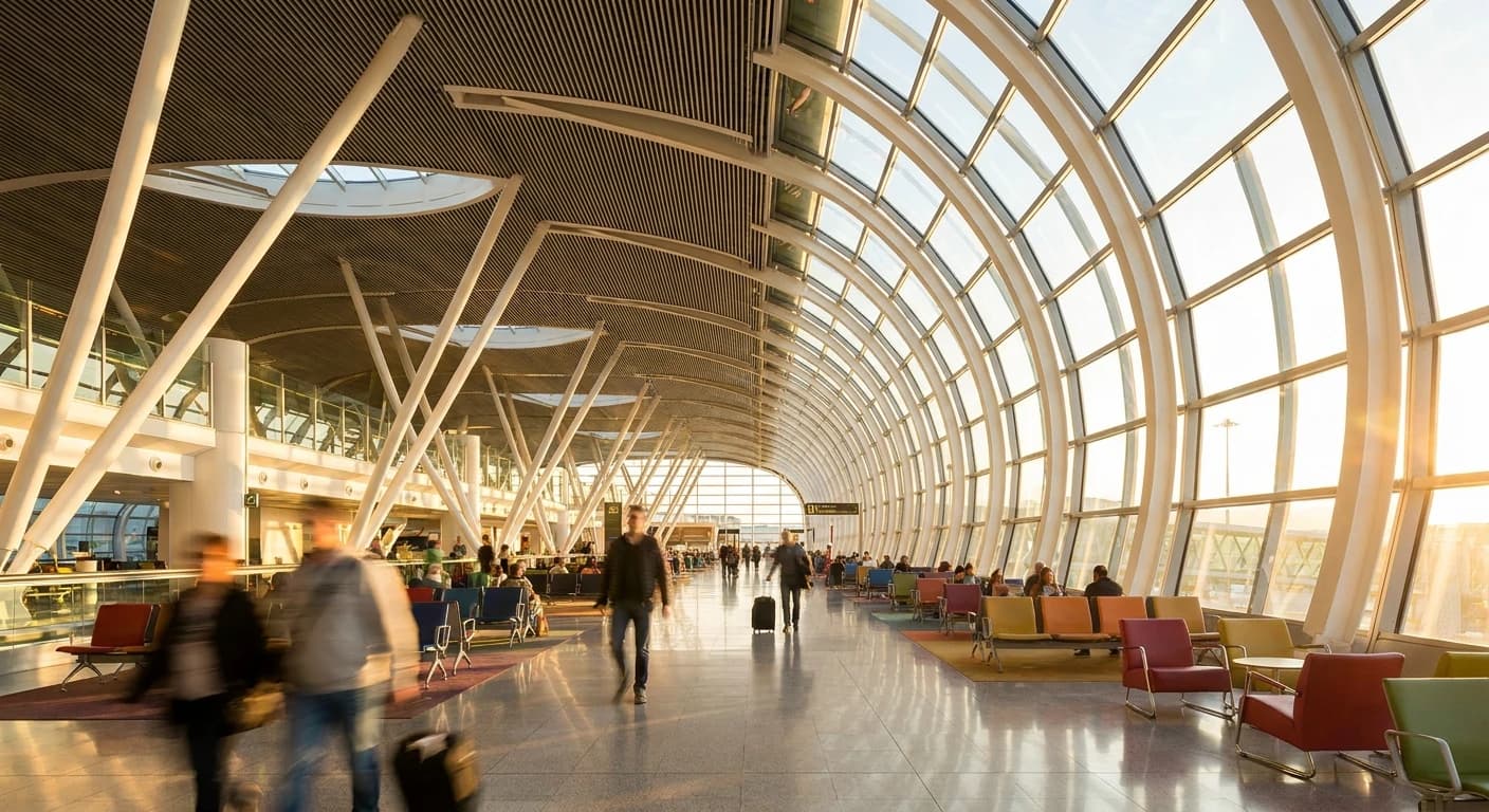 Santiago Calatrava-designed Bilbao Airport terminal interior with natural light