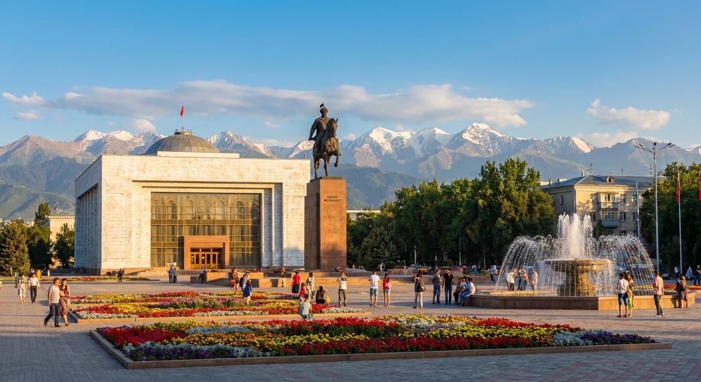 Ala-Too Square in Bishkek with Tian Shan mountains visible in the background