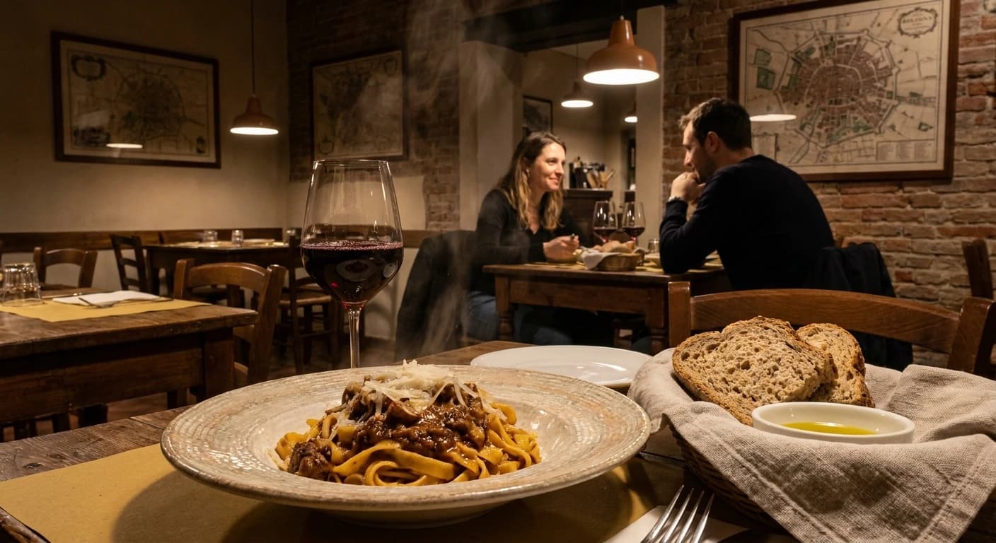Fresh handmade pasta and traditional Bolognese cuisine at a Bologna trattoria