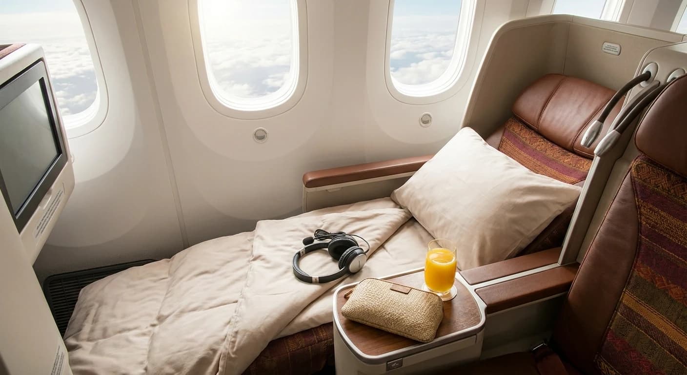 Ethiopian Airlines Cloud Nine business class lie-flat seat with premium amenities