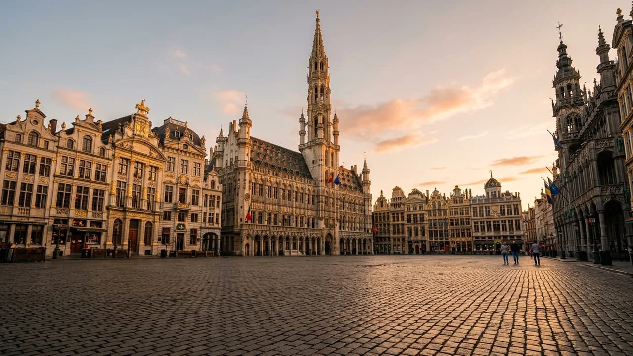 Iconic landmark in Brussels, Belgium at golden hour