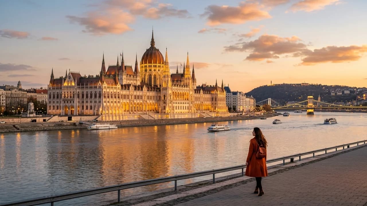 Iconic landmark in Budapest, Hungary at golden hour