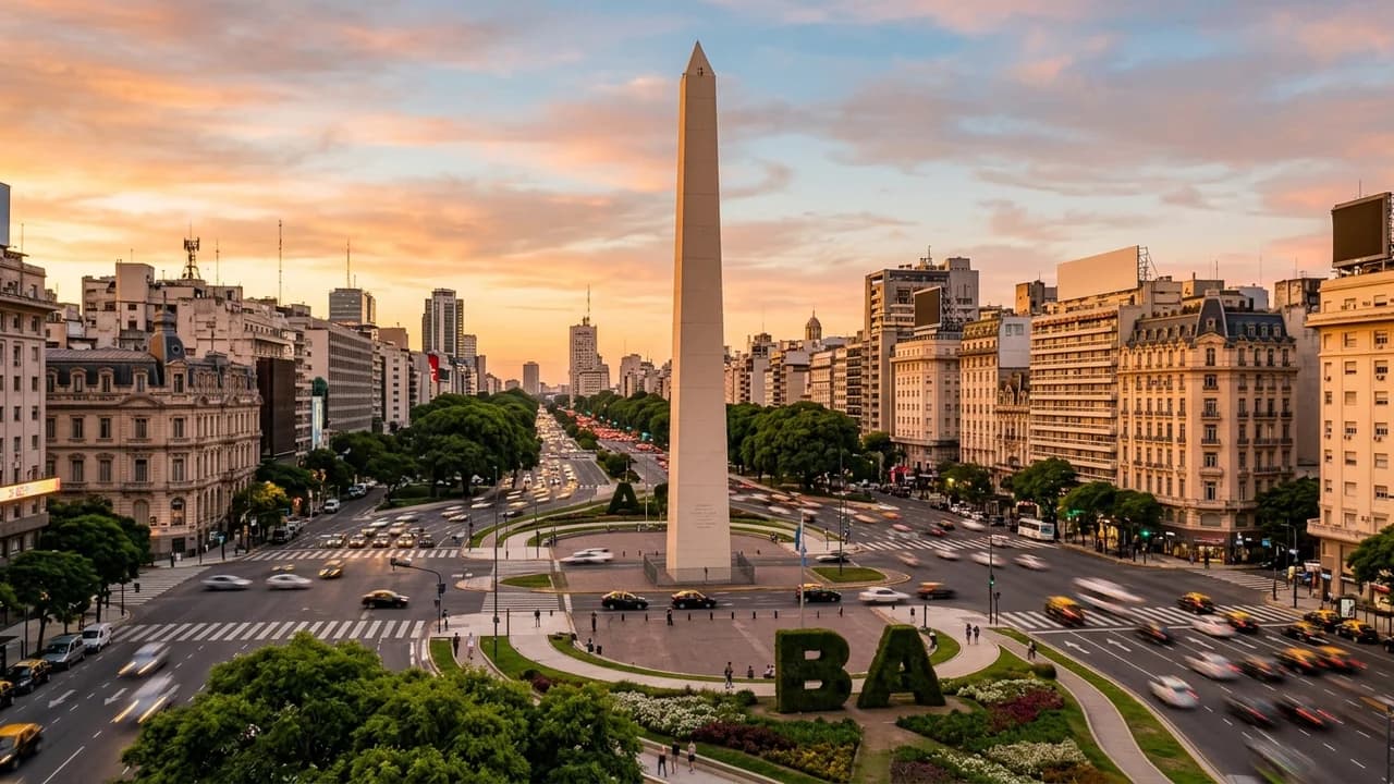 Iconic landmark in Buenos Aires, Argentina at golden hour
