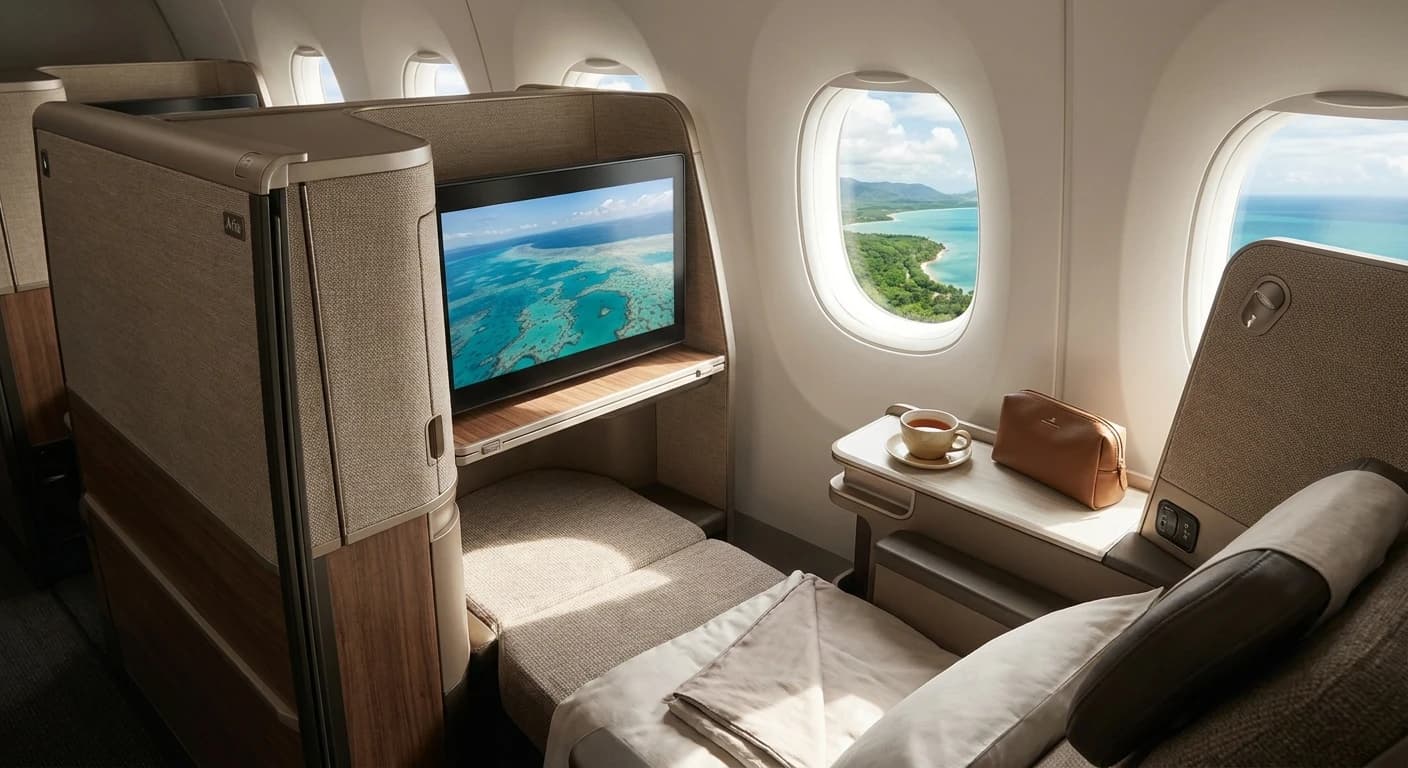 Cathay Pacific business class Aria Suite configured for Cairns route