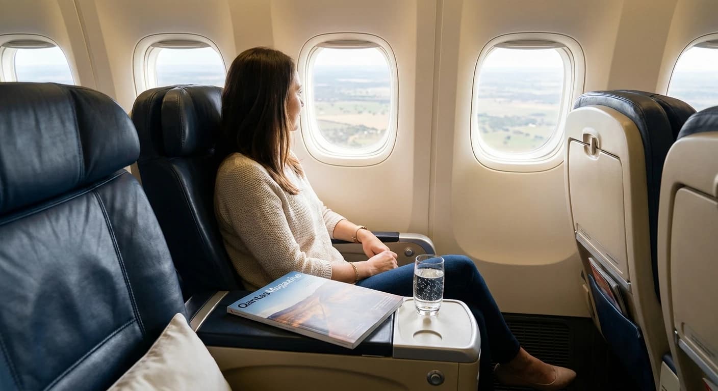 Qantas business class cabin for domestic connection to Canberra