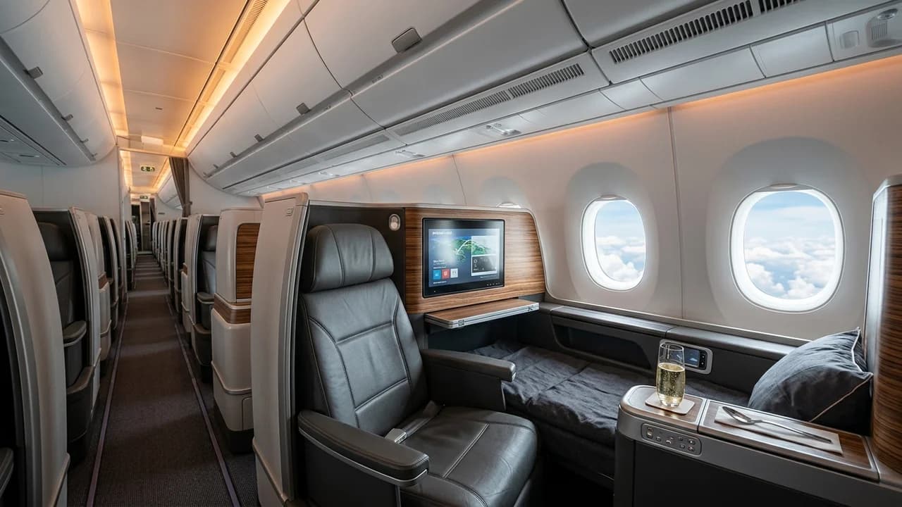 Aeromexico business class cabin with lie-flat suite and premium amenities