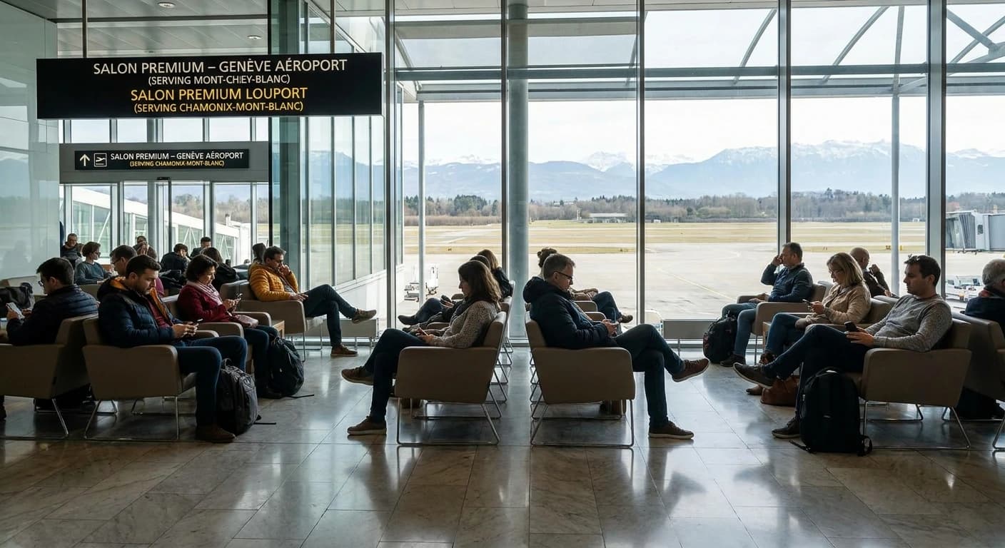 Geneva International Airport arrivals hall with private transfer service to Chamonix
