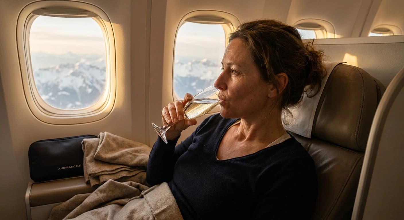 Swiss Business Class lie-flat suite with premium amenities on transatlantic flight to Geneva