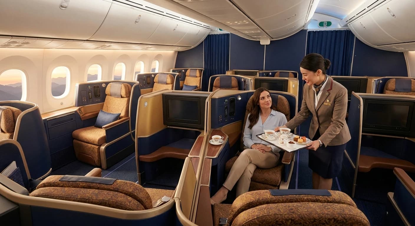 Business class cabin configured for Chengdu long-haul service