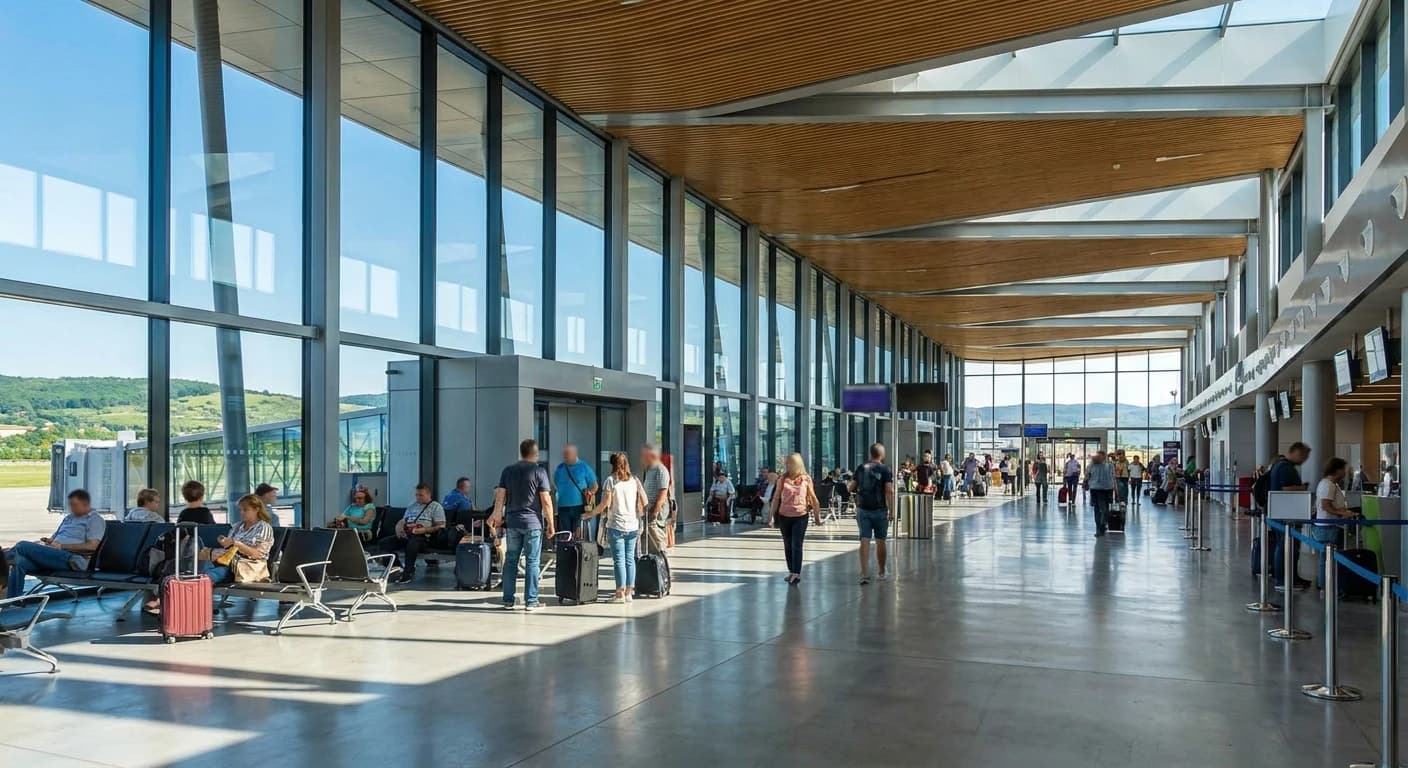 Modern terminal interior at Avram Iancu Cluj International Airport