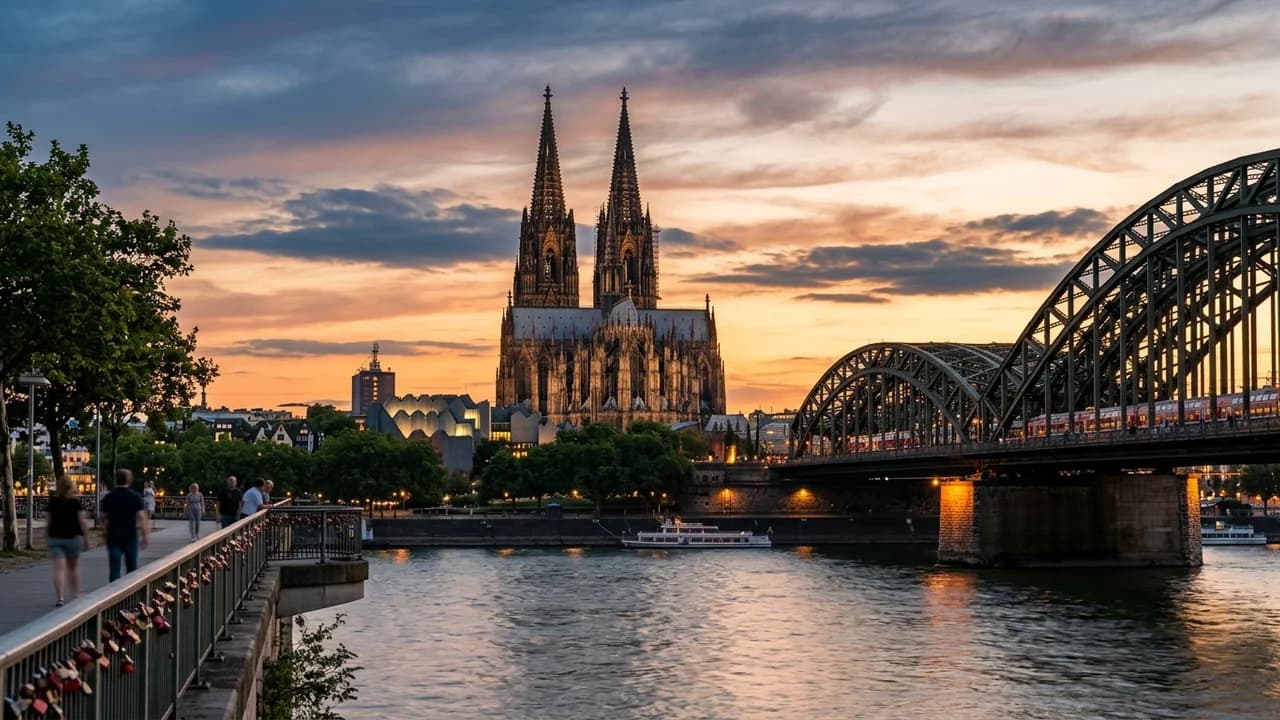 Iconic landmark in Cologne, Germany at golden hour