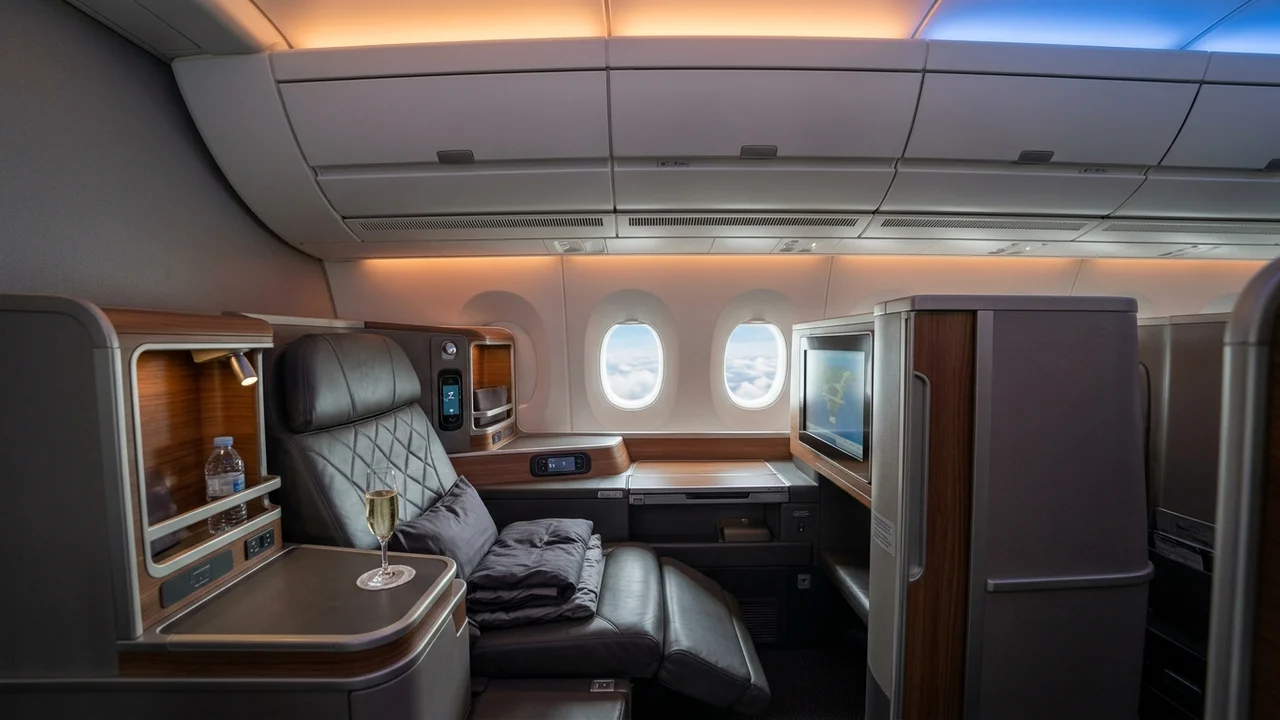 SriLankan Airlines business class cabin with lie-flat suite and premium amenities