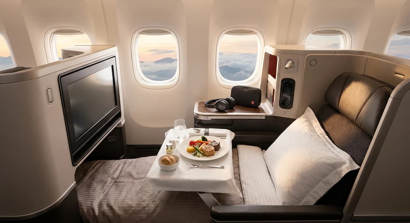 Turkish Airlines business class lie-flat suite with premium amenities