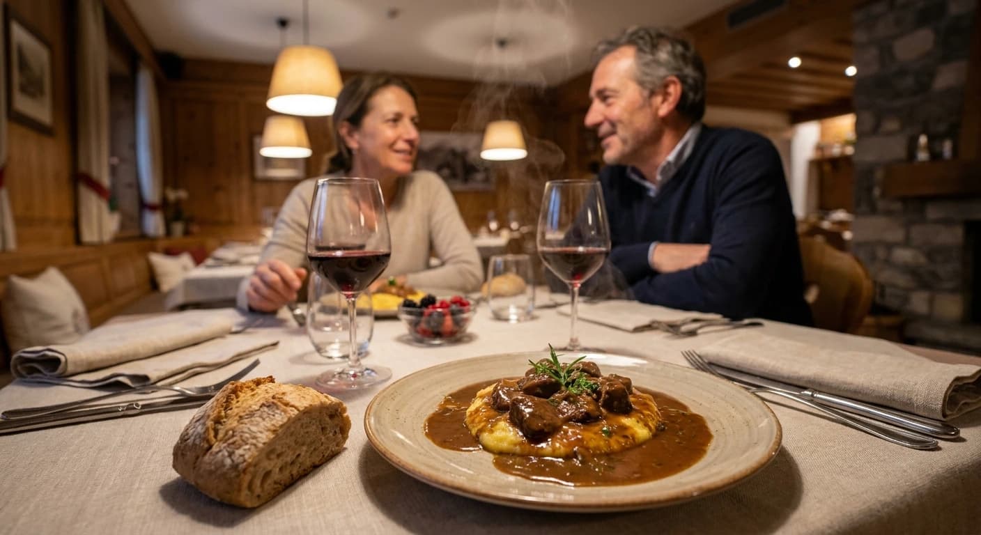 Refined mountain cuisine with Dolomite views at a luxury restaurant in Cortina d'Ampezzo