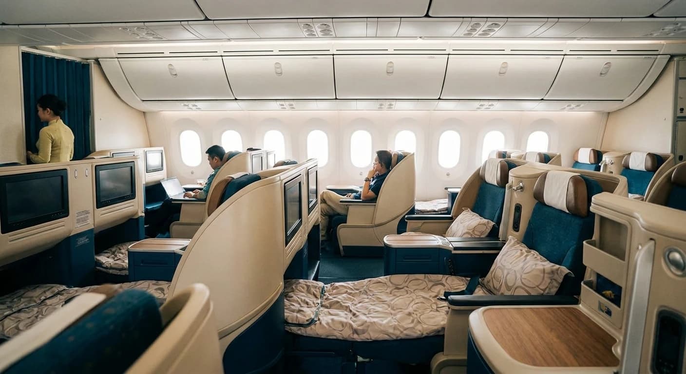Vietnam Airlines business class cabin with lie-flat seats