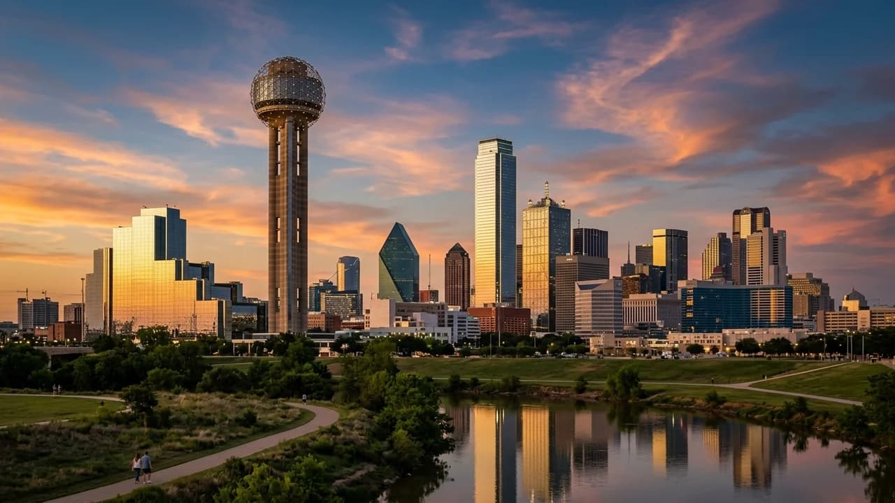 Iconic landmark in Dallas, the United States at golden hour