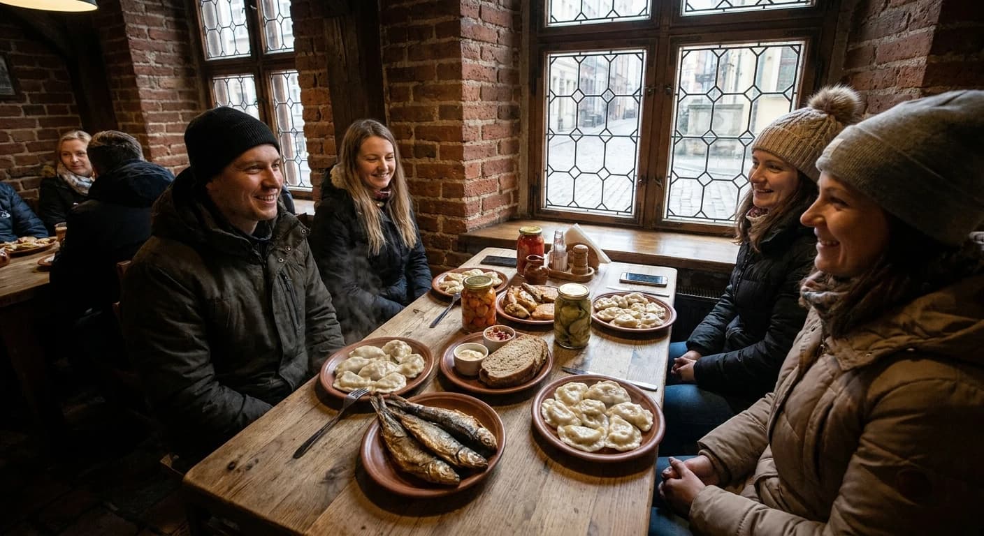 Traditional Polish cuisine with Baltic seafood served in a historic Gdansk restaurant