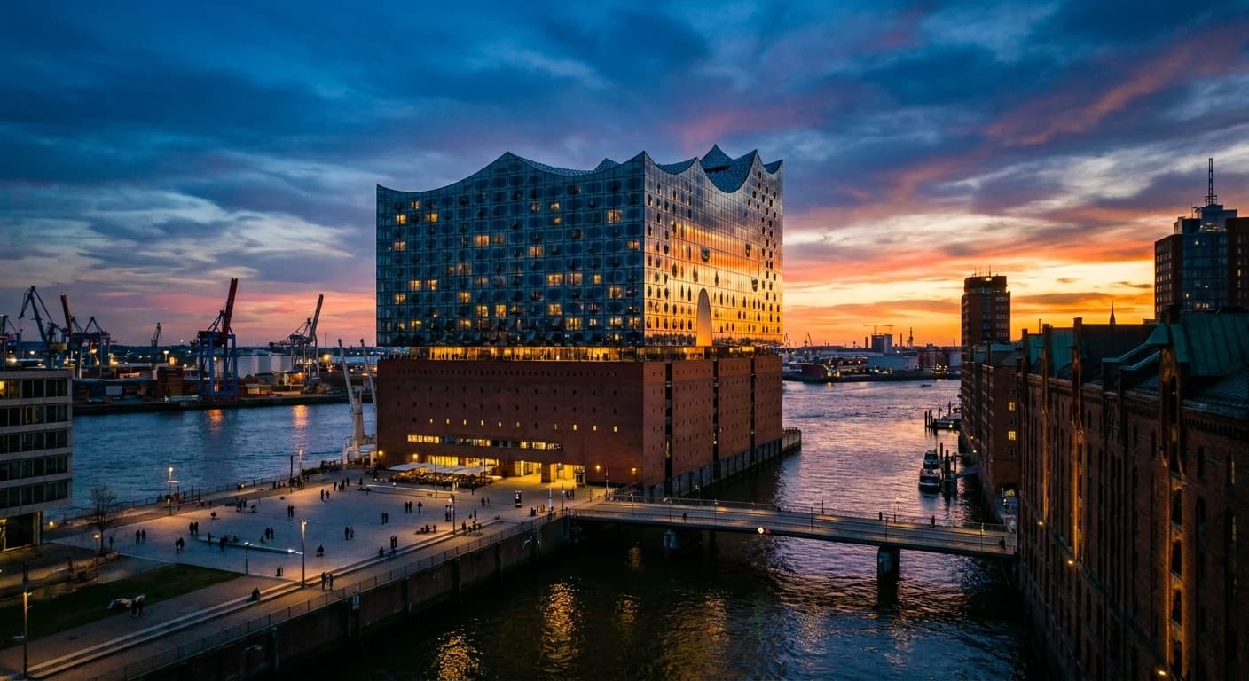Elbphilharmonie concert hall at dusk