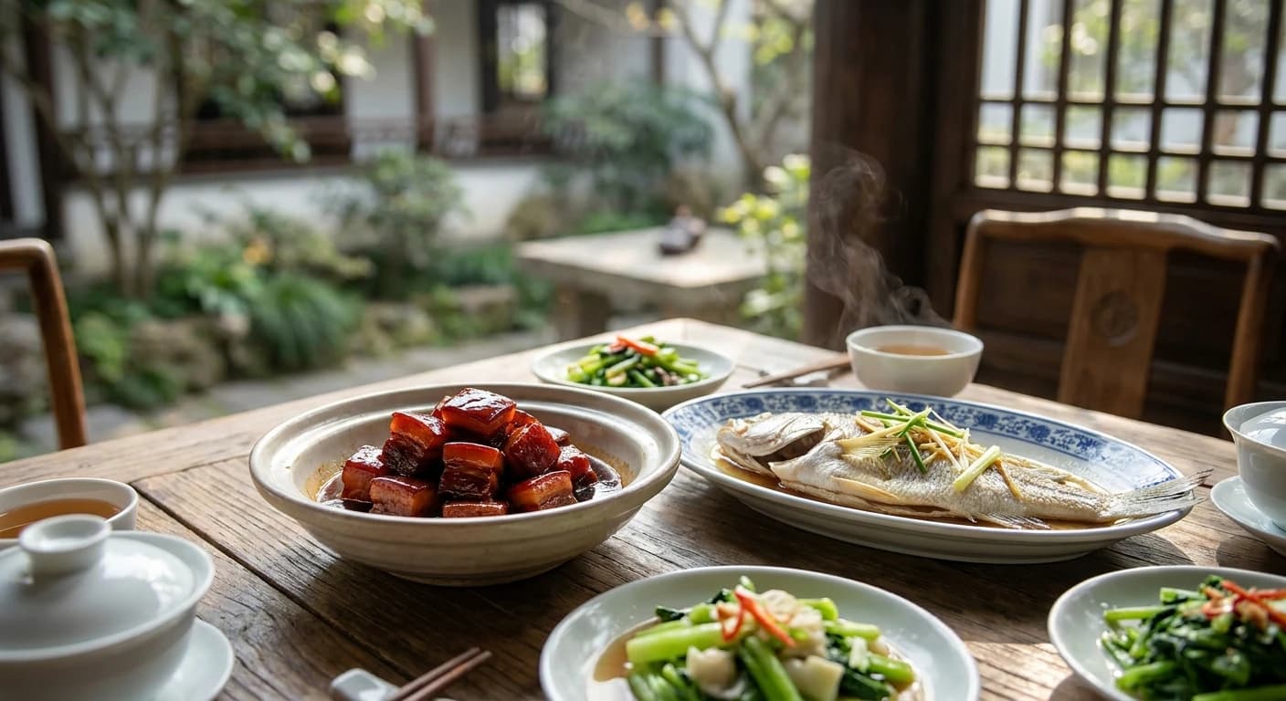 Refined Hangzhou cuisine with Dongpo pork and West Lake fish