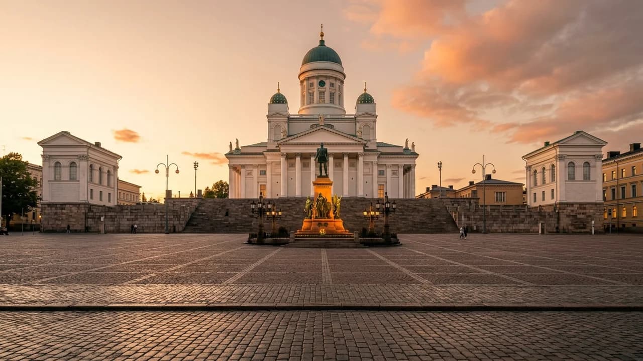 Iconic landmark in Helsinki, Finland at golden hour