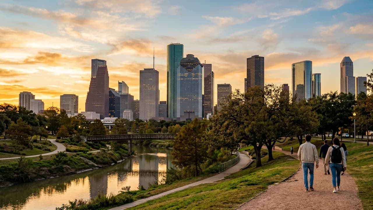 Iconic landmark in Houston, the United States at golden hour