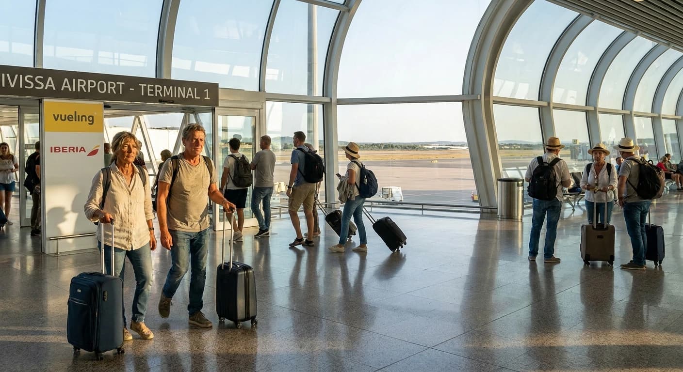 Modern terminal interior at Ibiza Airport with Mediterranean light