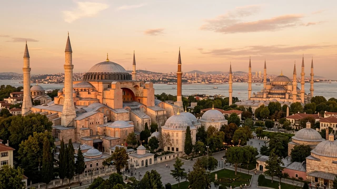 Iconic landmark in Istanbul, Turkey at golden hour