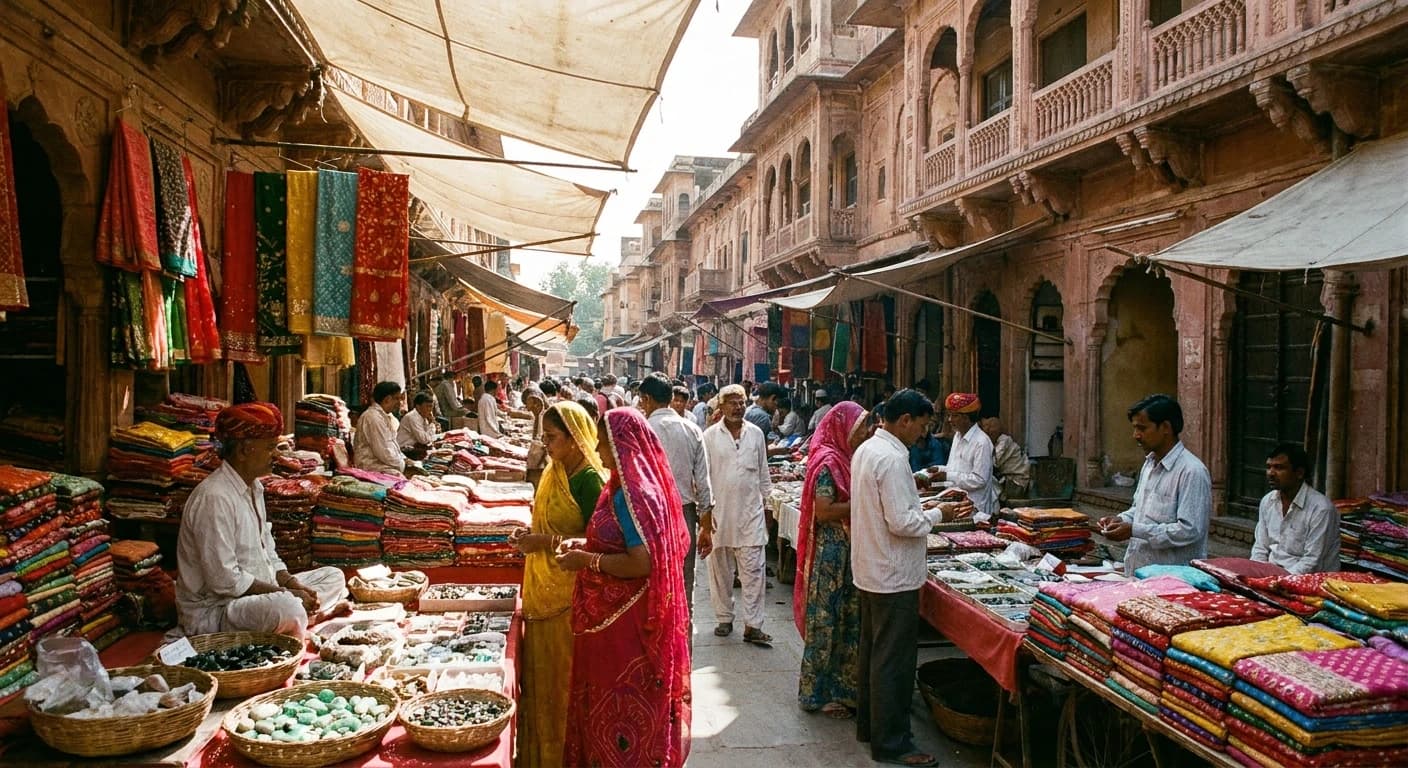 Vibrant gem and textile bazaar in Jaipur's Pink City
