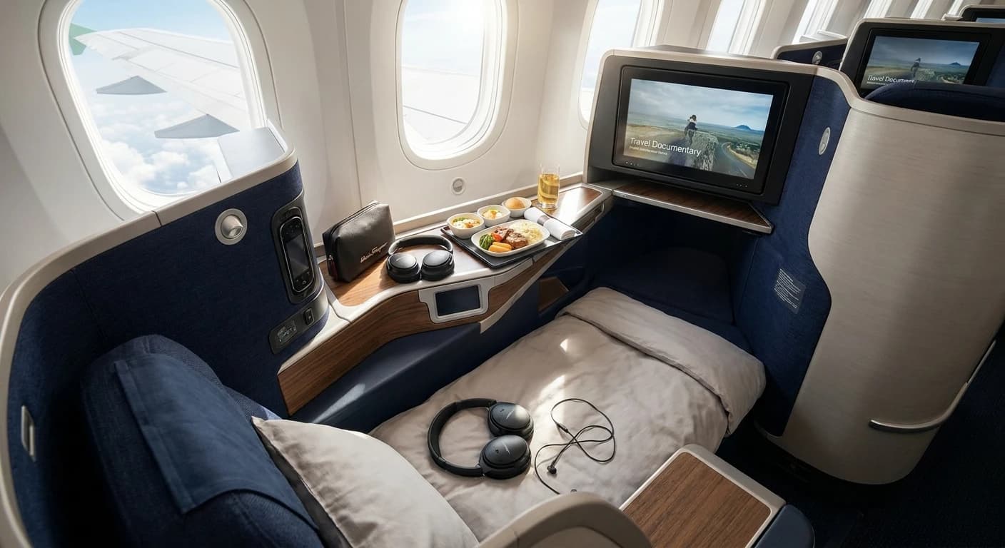 EVA Air Royal Laurel Class business seat with premium cabin amenities