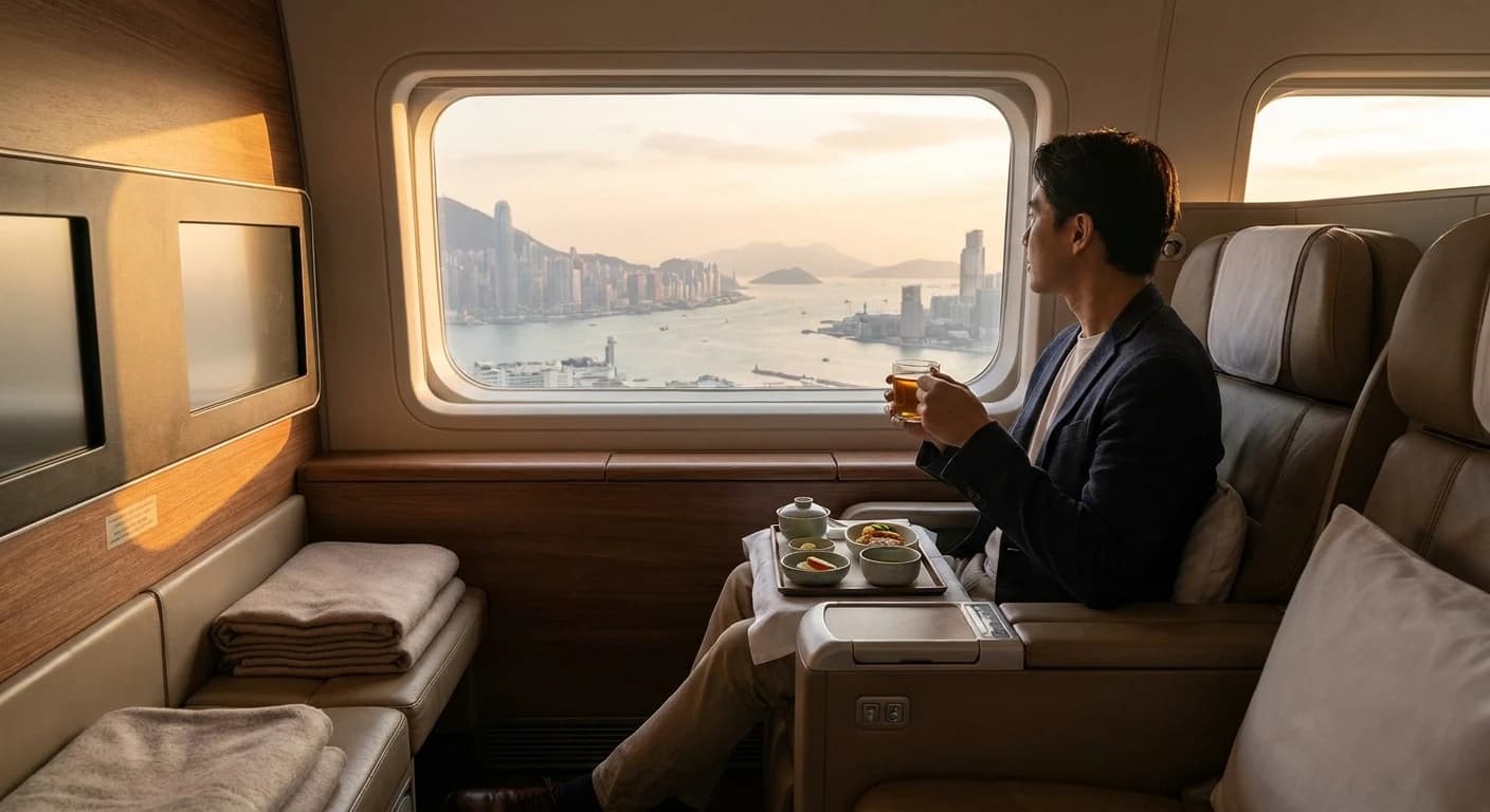 Premium business class suite on flight to Kobe