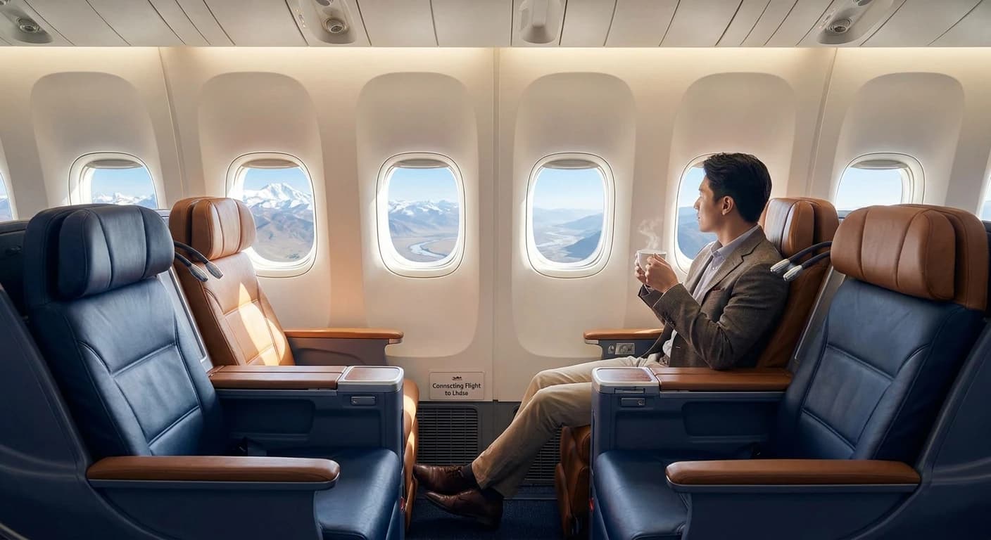 Business class cabin on a flight connecting to Lhasa