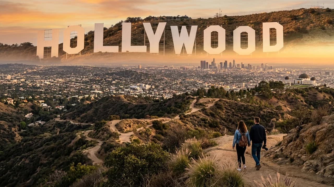 Iconic landmark in Los Angeles, the United States at golden hour