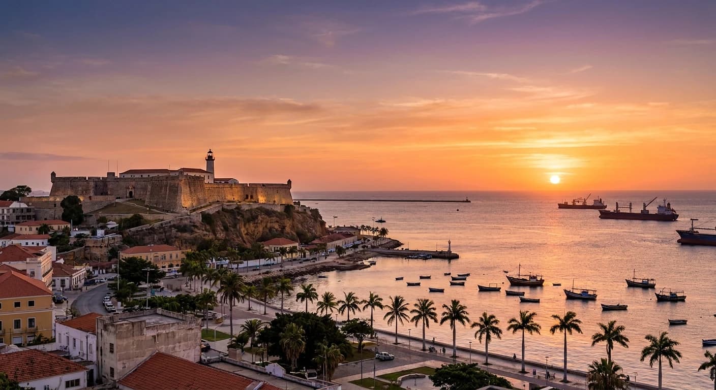 Fortaleza de São Miguel overlooking Luanda bay at sunset