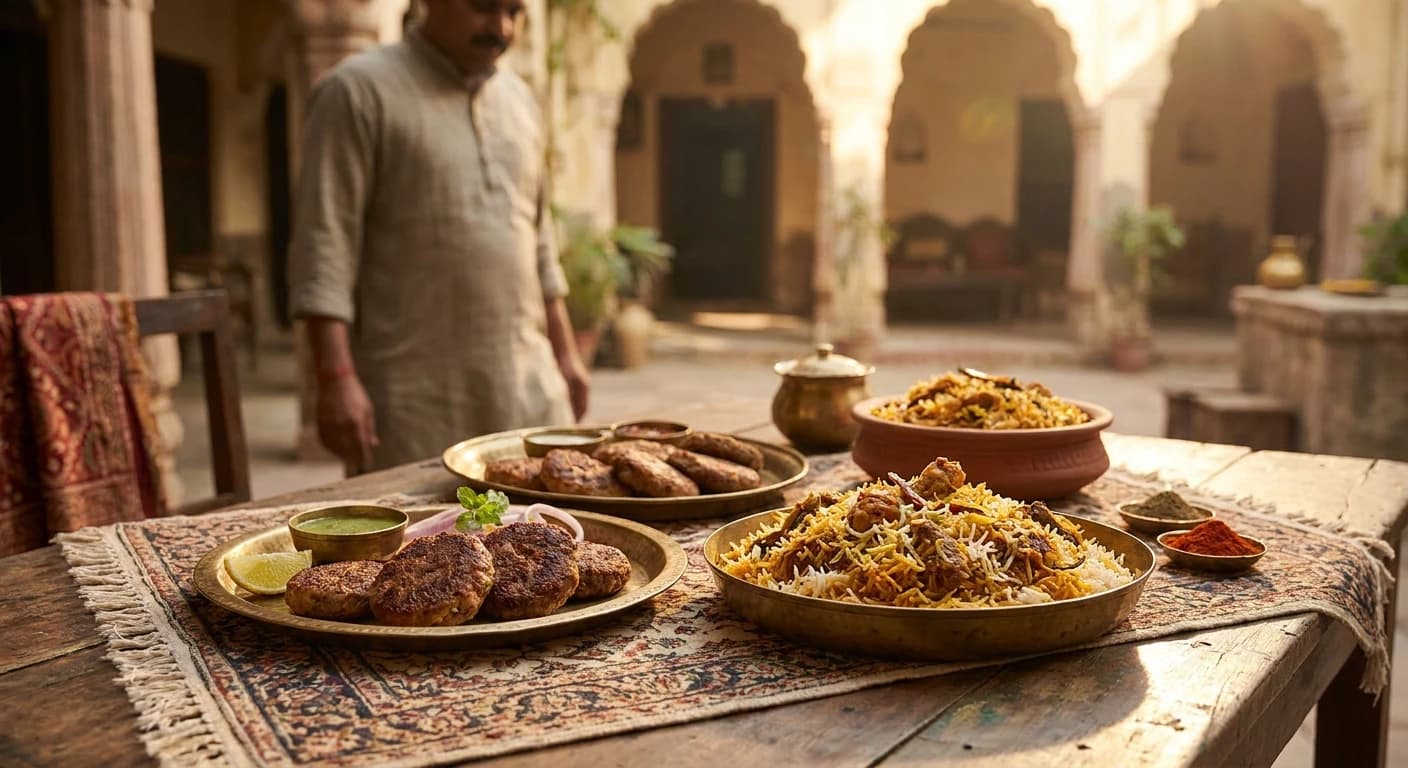 Legendary Lucknawi galouti kebabs and biryani served in traditional style